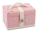 Jewellery Box "Butterfly/Flowers" Embroidered Pattern Cream/Pink
