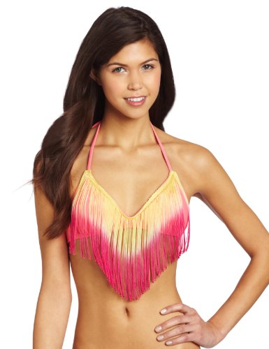 Bikini Lab Women's Fringe Bralette Swim Top, Hot Coral, Small Bikini Lab Women's Fringe Bralette Swim Top, Hot Coral, Small