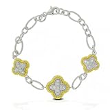 Bling Jewelry Sterling Silver Vermeil Pave Diamond CZ Shamrock Charm Bracelet