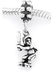 Sterling Silver Female Batting Softball Dangle Bead Charm