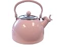 Calypso Basics 2-1/5-Quart Enamel-on-Steel Whistling Teakettle with Glass Lid, Pink