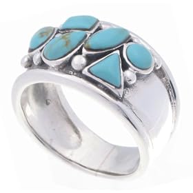 SilverBin Sterling Silver Cluster Style Multi-Shape Turquoise Band Ring
