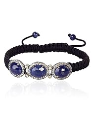 18kt Gold Blue Sapphire Charm Diamond Macrame Stretch Bracelet Gemstone Jewelry