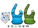 MadisonRose Silicone Baby Bibs, Comfort-Fit Fabric Neck, Rolls Up for Storage, Blue/Green