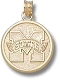 Mississippi State Bulldogs Solid 10K Gold ''M STATE'' Round 5/8'' Pendant
