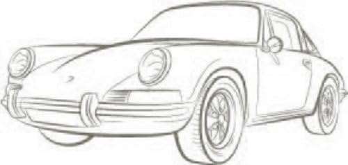 Porsche Sports Car Sketch Vinyl Sticker, Matte Dark Grey 3 ft.