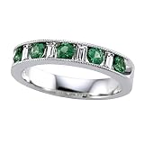 0.90 cttw Diamond Baguette and Tsavorite Round Anniversary Ring / Band W/milgrain by Karina B(tm) - Platinum