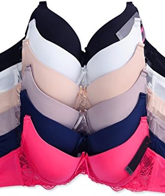 Mmia Women's 6-Pack Ultimate High Quality Plain Lace Full Cup Bra 38D Multicolor