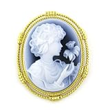 18K Blue Agate Cameo Pin/Pendant - 35X45Mm