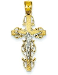 14K Two Tone Gold Crucifix Pendant Charm Jewelry