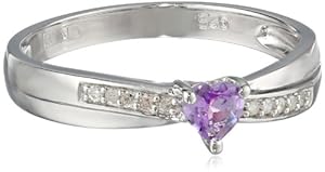 Sterling Silver Amethyst and Diamond Heart Promise Ring (0.05 Cttw, G-H Color, I2-I3 Clarity), Size 8