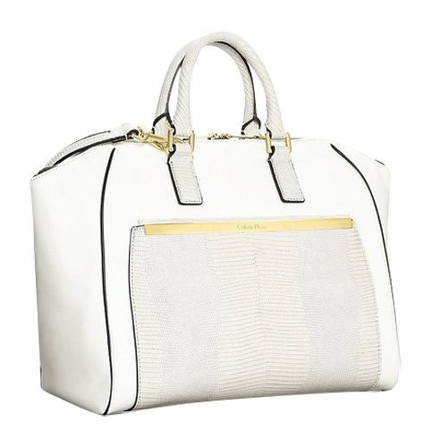Amelia Dome Satchel Snake Texture Bag Ecru White