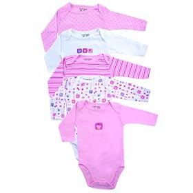 Luvable Friends 5-Pack Long Sleeve Bodysuits, 9-12 Months