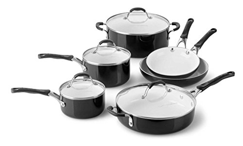 Calphalon 10 Piece Ceramic Nonstick Cookware Set, Medium, Black