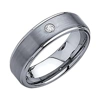 7mm 1 One Stone Diamond Bezel Tungsten Wedding Band Ring for Men (1/20 ctw., GH, SI-I1) - Size 10