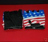 BLACK LEATHER FINGERLESS GLOVES USA STARS  & STRIPES UNISEX SIZE EXTRA LARGE