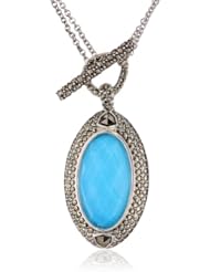 Judith Jack "Tropical Breeze" Sterling Silver Marcasite Turquoise Convertible Pendant Necklace, 36"