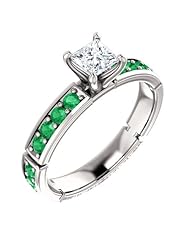 Platinum Princess Cut Diamond and Emerald Ring -- LIFETIME WARRANTY