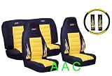 A Set of Universal-fit Type X Racing Style Front Bucket Seat Covers, Bench Seat Cover, Steering Wheel Cover and Shoulder Strap Cover - Yellow