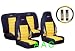 A Set of Universal-fit Type X Racing Style Front Bucket Seat Covers, Bench Seat Cover, Steering Wheel Cover and Shoulder Strap Cover - Yellow