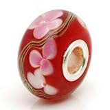 .925 Silver Core Japanese Cherry Blossom Pandora Style Bracelet Glass Bead Charm