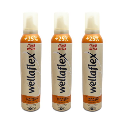 Spar-Set !! 3 x Wellaflex Schaumfestiger Locken&Wellen Starker Halt bis 24 Stunden, je 250ml