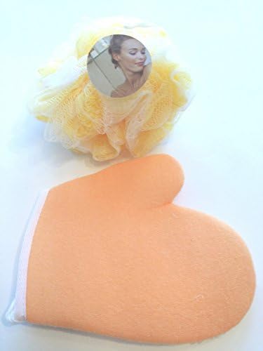 Large Pouf Body Sponge and Exfoliating Bath Shower Body Glove Combination. Cleanse And Pamper Your Skin Now.