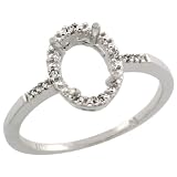 10k White Gold Semi-Mount ( 8x6 mm ) Oval Stone Ring w/ 0.033 Carat Brilliant Cut Diamonds, 13/32 in. (10.5mm) wide, size 7