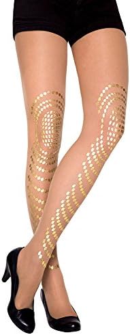 Goldfish Print Patterned Opaque Tights Black & Silver One-Size by Stern Tights