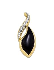 Black Coral Pendant with Diamonds in 14K Yellow Gold