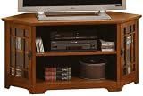 Craftsman Corner Glass - door Wide - screen Tv Stand With Open Storage, GLASS-DOOR, DARK OAK