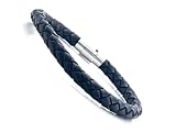 Black Braided Leather Bracelet With Magnetic Stainless Steel Clasp