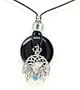 Onyx and Diamond Cut Pewter Pendant Necklace - Wolf Dream Catcher