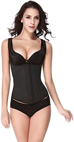 ANZINYI Women's Waist Trainer Shoulder Straps Latex Corsets (L,Black)