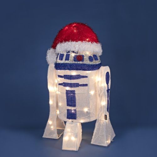 24" Pre-Lit Star Wars 3-Dimensional R2-D2 Wearing Santa Hat Yard Art Christmas Decoration