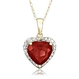 10k Yellow Gold, January Birthstone, Garnet and Diamond Heart Pendant