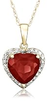 10k Yellow Gold, January Birthstone, Garnet and Diamond Heart Pendant