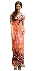 Sexy V-neck Cotton Halter Sleeveless Tropical Print  Dress