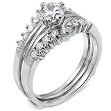 Sterling Silver Cubic Zirconia CZ Wedding Engagement Ring Set