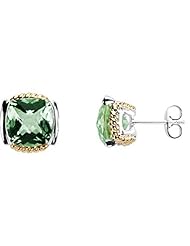 Sterling Silver and 14K Yellow Gold Prasiolite Earrings -- LIFETIME WARRANTY