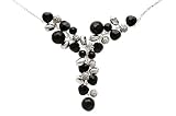 .925 Sterling Silver Designer Onyx and Beaded Bead Grape Cluster Necklace