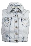23R New Womens White Bleach Cropped Ladies Sleeveless Waistcoat Gilet