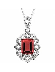 14K White Gold Emerald Cut Mozambique Garnet and Diamond Pendant -- LIFETIME WARRANTY