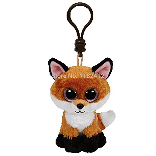 New TY Beanie Boos Slick the Fox Plush Clip Cute Keychains Key Chain 8cm Ty Big Eyes Plush Animals Kids Toys for Children Gifts