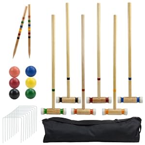 Crown Sporting Goods Six Player Deluxe Croquet Set with Sturdy Black Carrying Bag
