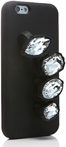 iPhone 6 Plus Case,Four knuckle Shiny Diamond insets rhinestone Stand Rubber Case for iPhone 6/6S Plus 5.5" (R-White)