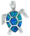 Sterling Silver Sea Turtle Pendant, Inlaid w/ Lab Opal 7/8" (22 mm) tall,