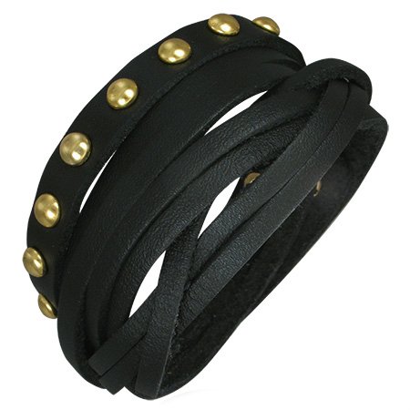 Quality Soft Black Leather Bracelet, Double Wrap Cuff, Adjustable