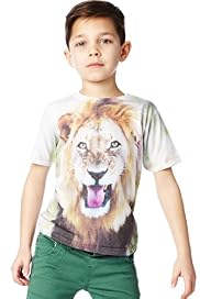 Crew Neck Sublimation Lion Print T-Shirt