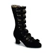 2 1/2 Inch Heel 8 Straps Velvet Open Front Calf Boot Button Detail With Size Zipper Black Purple Red